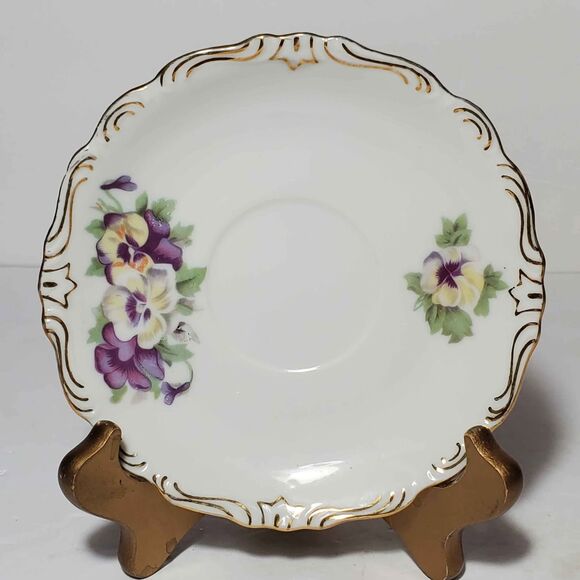 Sterling China Pansy Teacup and Saucer Purple Yellow Vintage - Picture 5 of 10